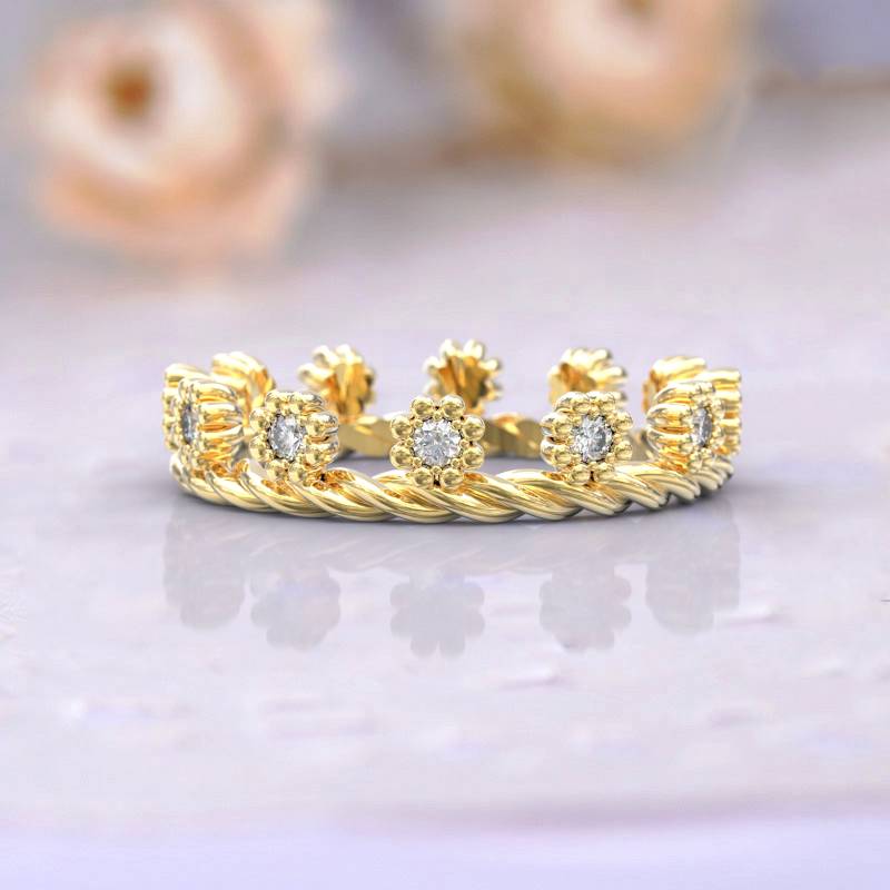 Eheringe Frauen Voll Eternity Ring Jubiläum Geschenk Art Deco Brautschmuck 14K Gelbgold Diamant Stapelbar Einzigartige Dünne von GioielliRings