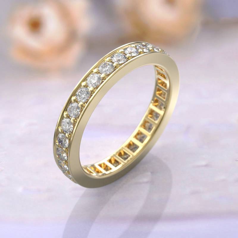 Eheringe Frauen Voll Eternity Ring Jubiläum Geschenk Art Deco Brautschmuck 14K Gelbgold Diamant Stapelbar Einzigartige Dünne von GioielliRings