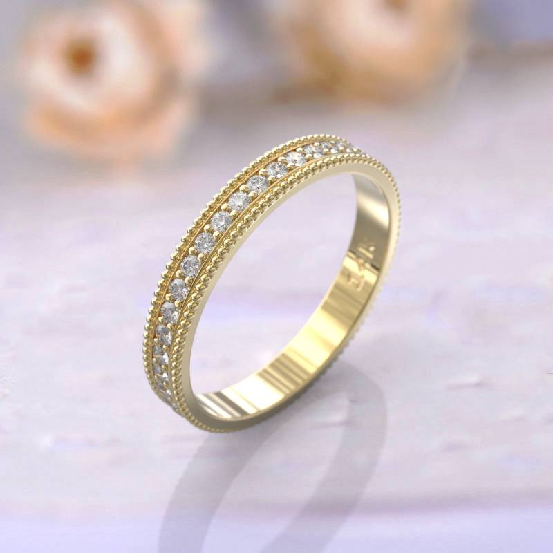 Eheringe Frauen Voll Eternity Ring Jubiläum Geschenk Art Deco Brautschmuck 14K Gelbgold Diamant Stapelbar Einzigartige Dünne von GioielliRings