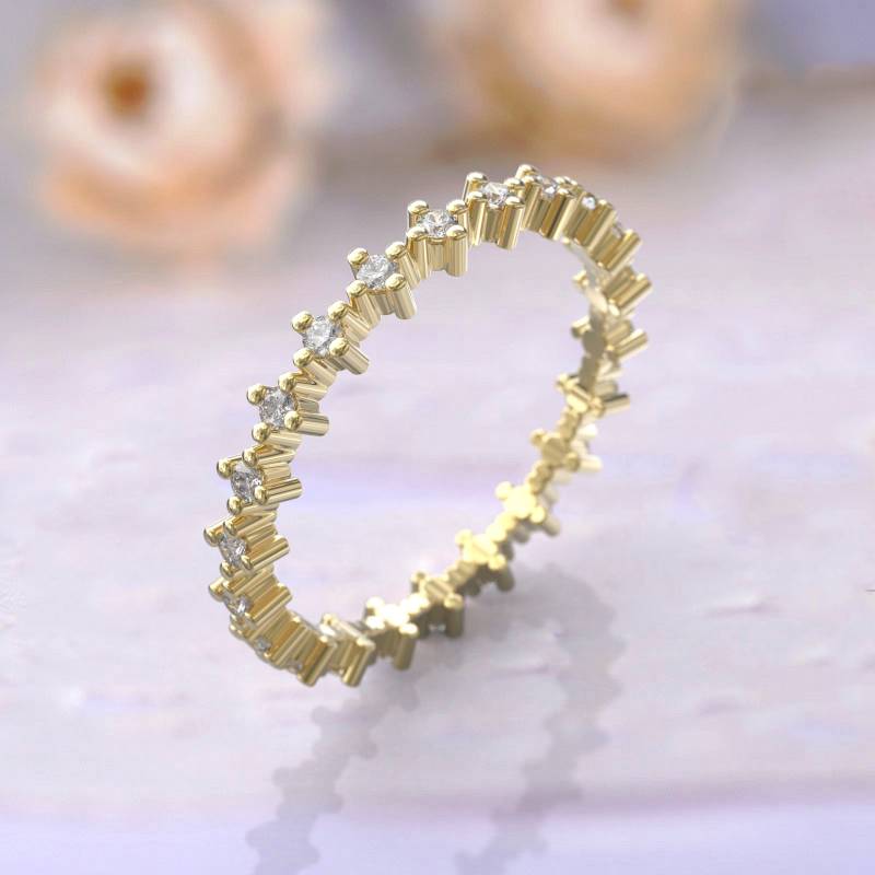 Eheringe Frauen Voll Eternity Ring Jubiläum Geschenk Art Deco Brautschmuck 14K Gelbgold Diamant Stapelbar Einzigartige Dünne von GioielliRings