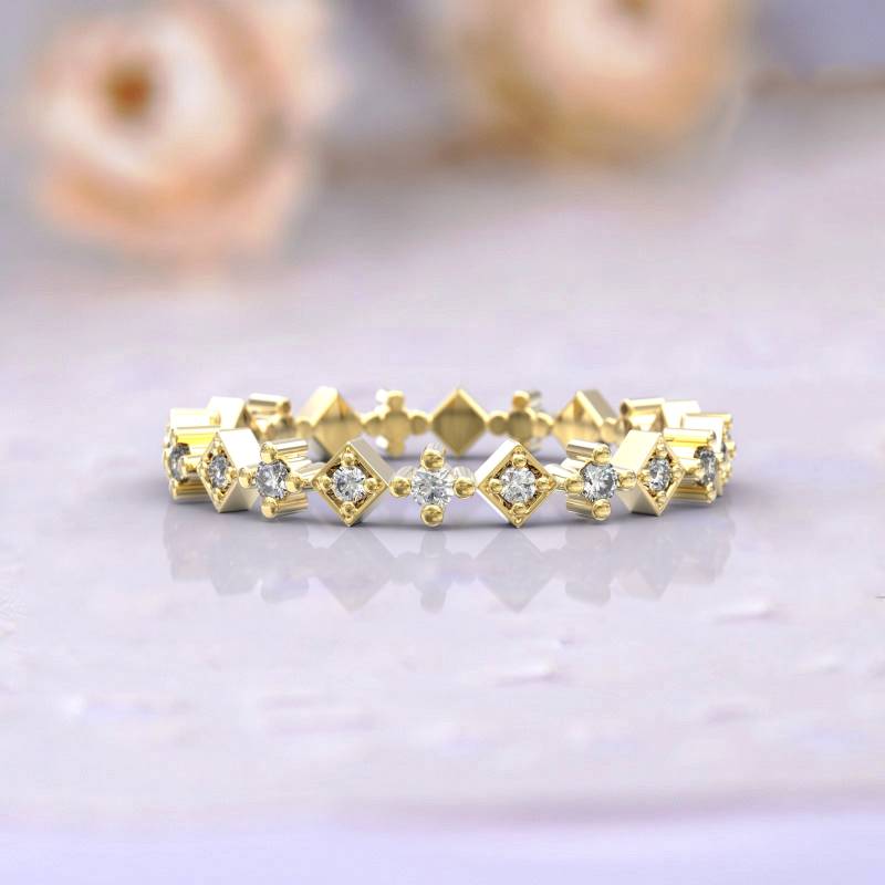Eheringe Frauen Voll Eternity Ring Jubiläum Geschenk Art Deco Brautschmuck 14K Gelbgold Diamant Stapelbar Einzigartige Dünne von GioielliRings
