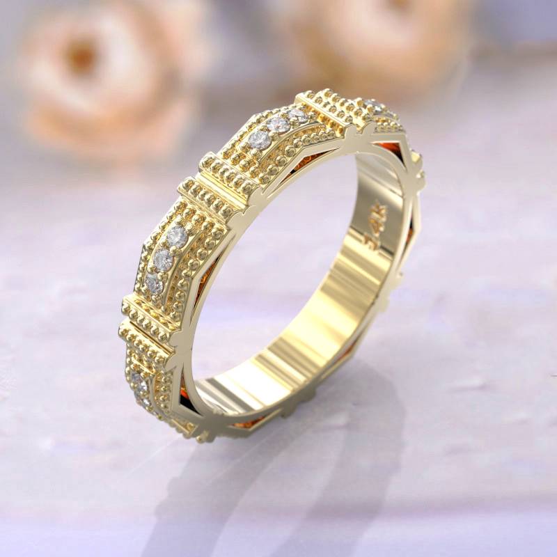 Eheringe Frauen Voll Eternity Ring Jubiläum Geschenk Art Deco Brautschmuck 14K Gelbgold Diamant Stapelbar Einzigartige Dünne von GioielliRings