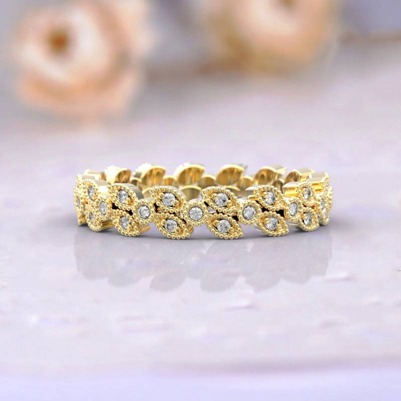 Eheringe Frauen Voll Eternity Ring Jubiläum Geschenk Art Deco Brautschmuck 14K Gelbgold Diamant Stapelbar Einzigartige Dünne von GioielliRings