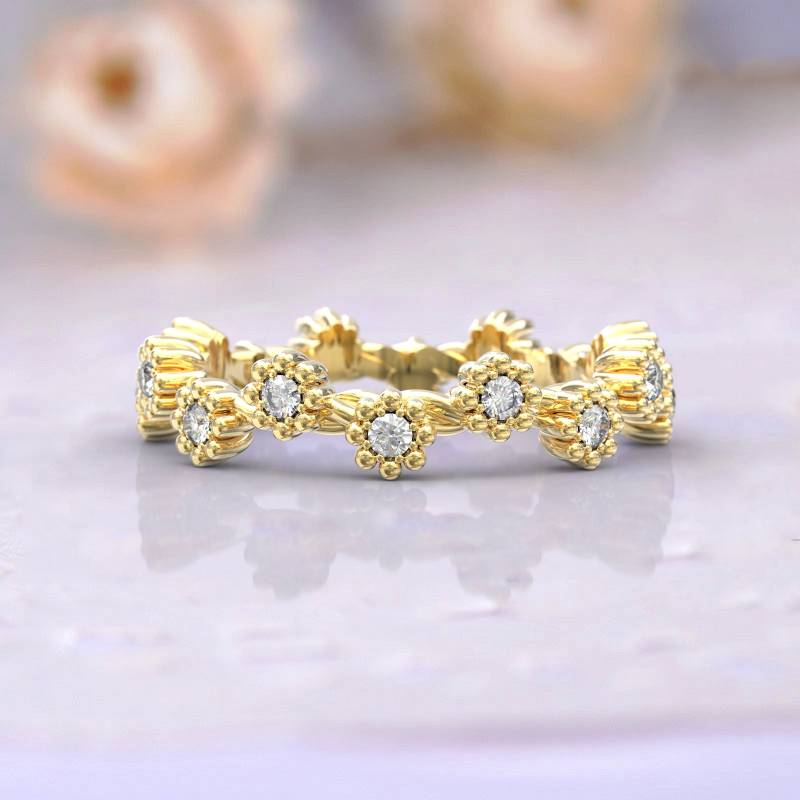 Eheringe Frauen Voll Eternity Ring Jubiläum Geschenk Art Deco Brautschmuck 14K Gelbgold Diamant Stapelbar Einzigartige Dünne von GioielliRings