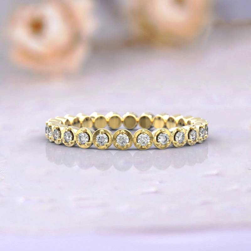 Eheringe Frauen Voll Eternity Ring Jubiläum Geschenk Art Deco Brautschmuck 14K Gelbgold Diamant Stapelbar Einzigartige Dünne von GioielliRings