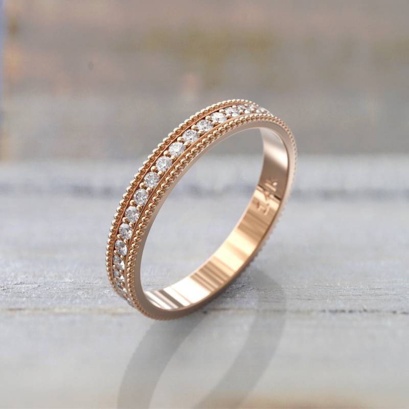 Eleganter Art Deco Diamant Eternity Ehering in 585 Roségold - Einzigartiges Dünn Ring Geschenk Stapelbarer Brautschmuck von GioielliRings