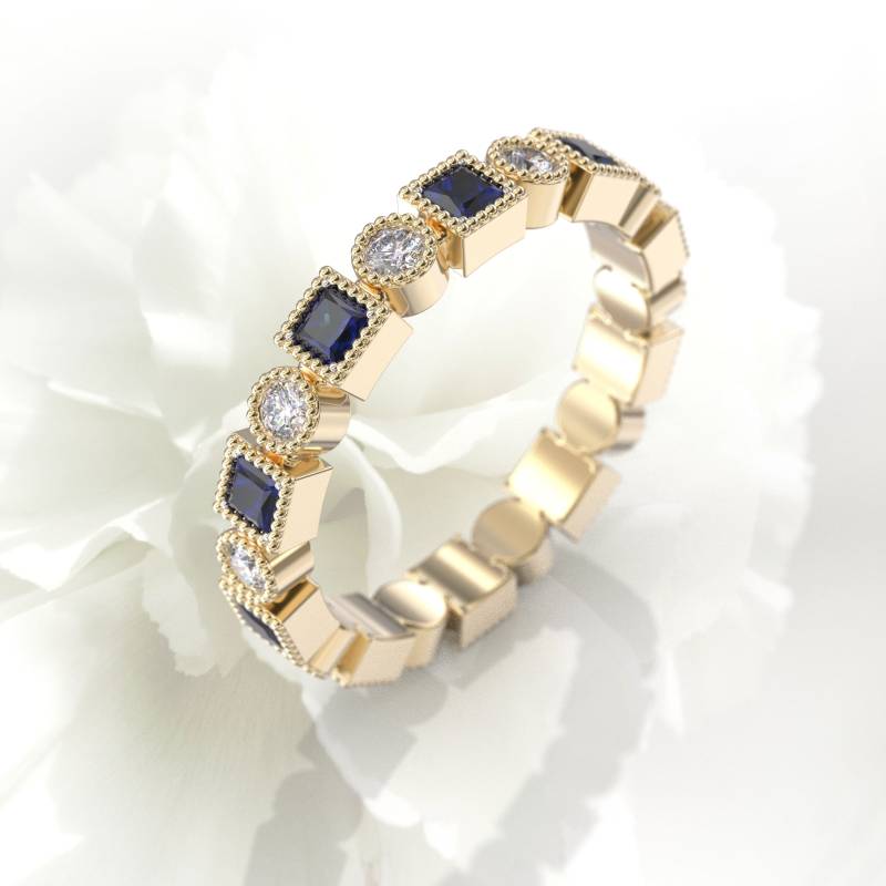 Eleganter Blauer Saphir Und Diamant Eternity Ring in 585 Roségold - Einzigartiges Design, Perfekt Für Wedding Bands Besondere Anlässe von GioielliRings
