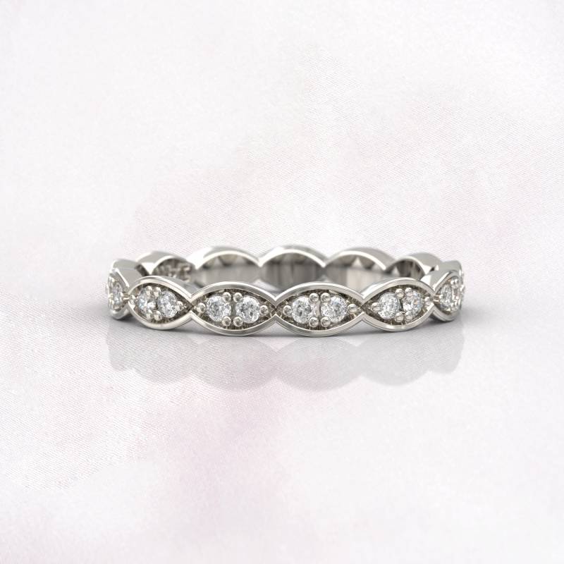 Eleganter Diamant Ehering - Art Deco 14K Weißgold Stapelbarer Ring von GioielliRings