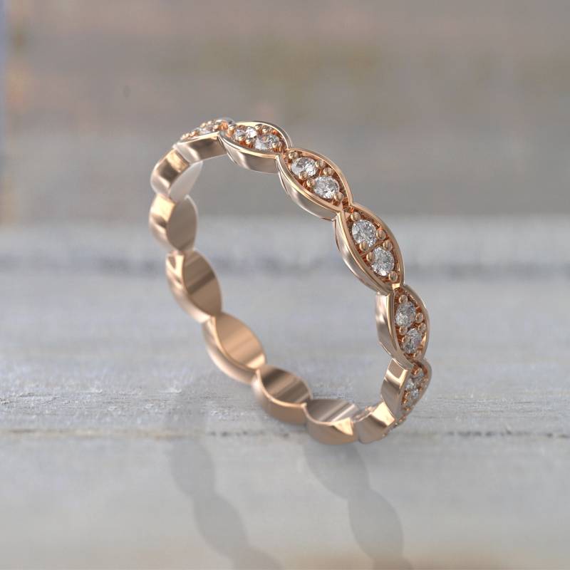 Eleganter Diamant Eternity Ehering in Rosegold | Art-Deco-Inspiriertes Design Einzigartiger Brautschmuck Kostenloser Versand & Geschenkbox von GioielliRings