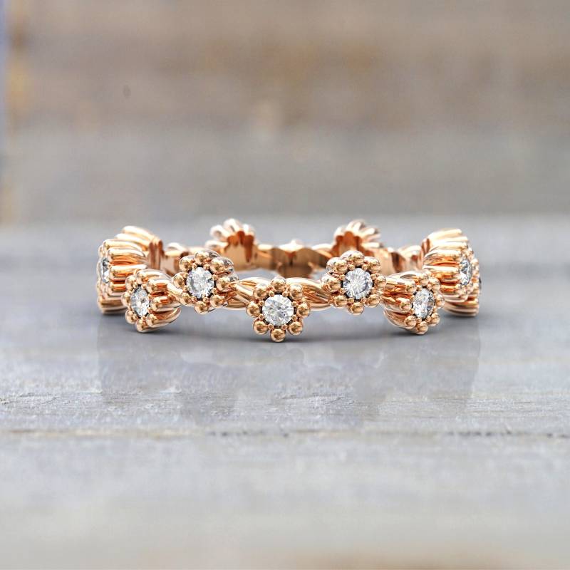 Eleganter Rosegold Diamant Eternity Ehering - Art Deco Brautschmuck Stapelbarer Dünn Ring Einzigartiges Jahrestagsgeschenk Kostenloser Versand von GioielliRings