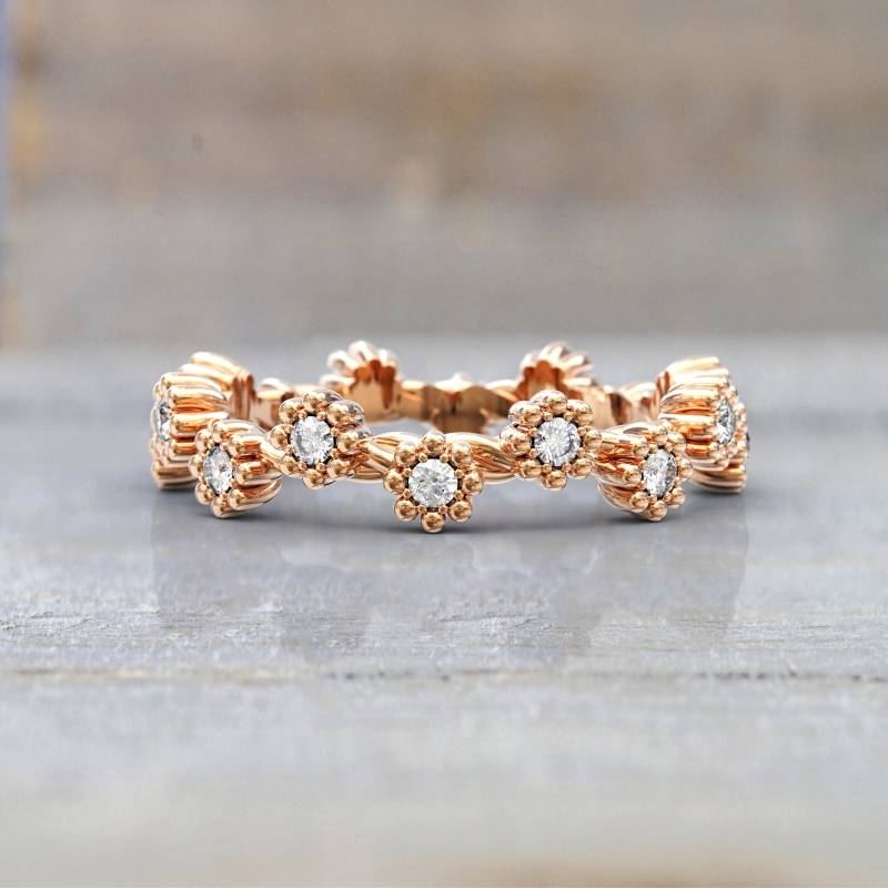 Eleganter Rosegold Diamant Eternity Ehering - Art Deco Brautschmuck Stapelbarer Dünn Ring Einzigartiges Jahrestagsgeschenk Kostenloser Versand von GioielliRings