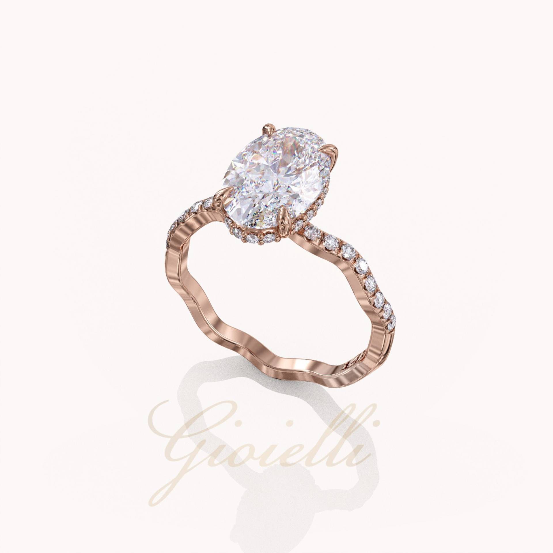 Freeform Verlobungsring, 2Ct Oval Moissanit, 14K/18K Massivgold von GioielliRings