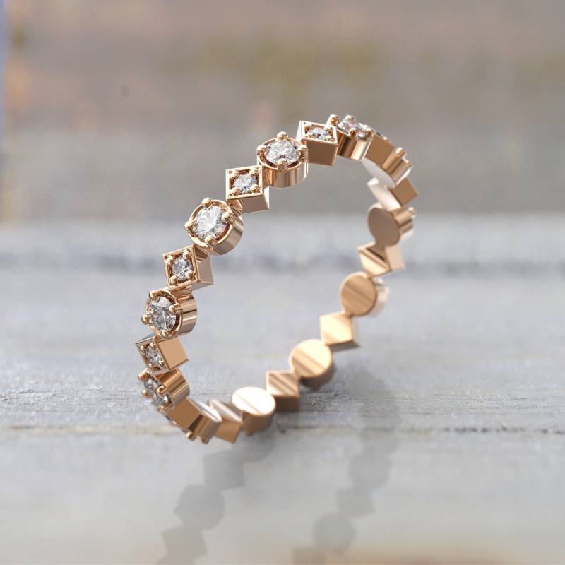 Handgefertigter Rose Gold Diamant Eternity Ehering Stapelbar Art Deco Brautschmuck Einzigartiges Dünnes Bandgeschenk Mit Natürlichen Diamanten Frei von GioielliRings