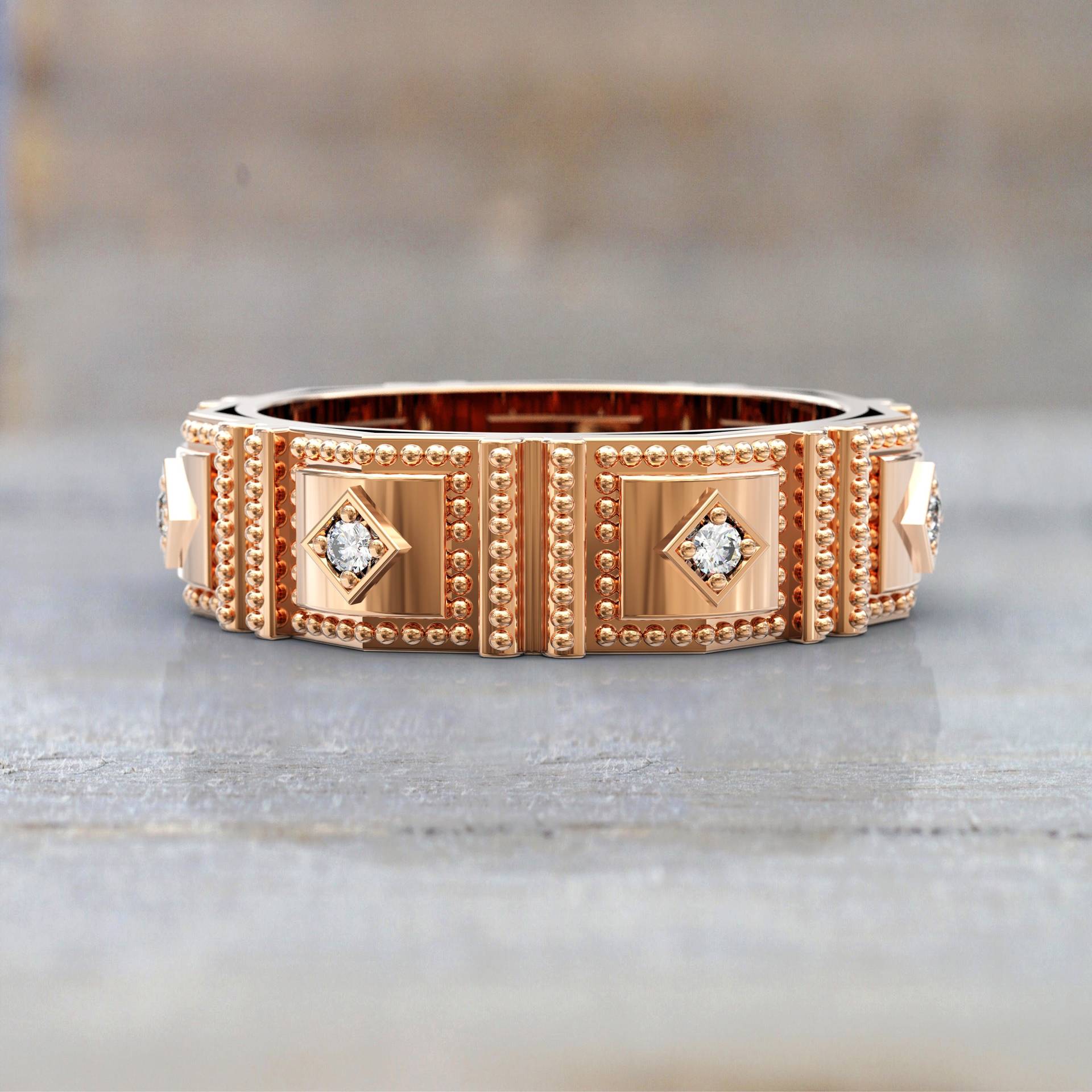 Handgefertigter Sieben-stein-Diamant-Ehering in 14/18K Gold - Kostenloser Versand Und Geschenkbox Inklusive Sondergrößen Verfügbar von GioielliRings