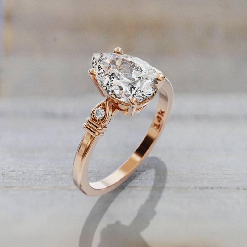 Moissanite Verlobungsring Birnenschliff 2 Karat Solitär 10 X 7 Mm Teardrop Ring 14K Rose Gold von GioielliRings