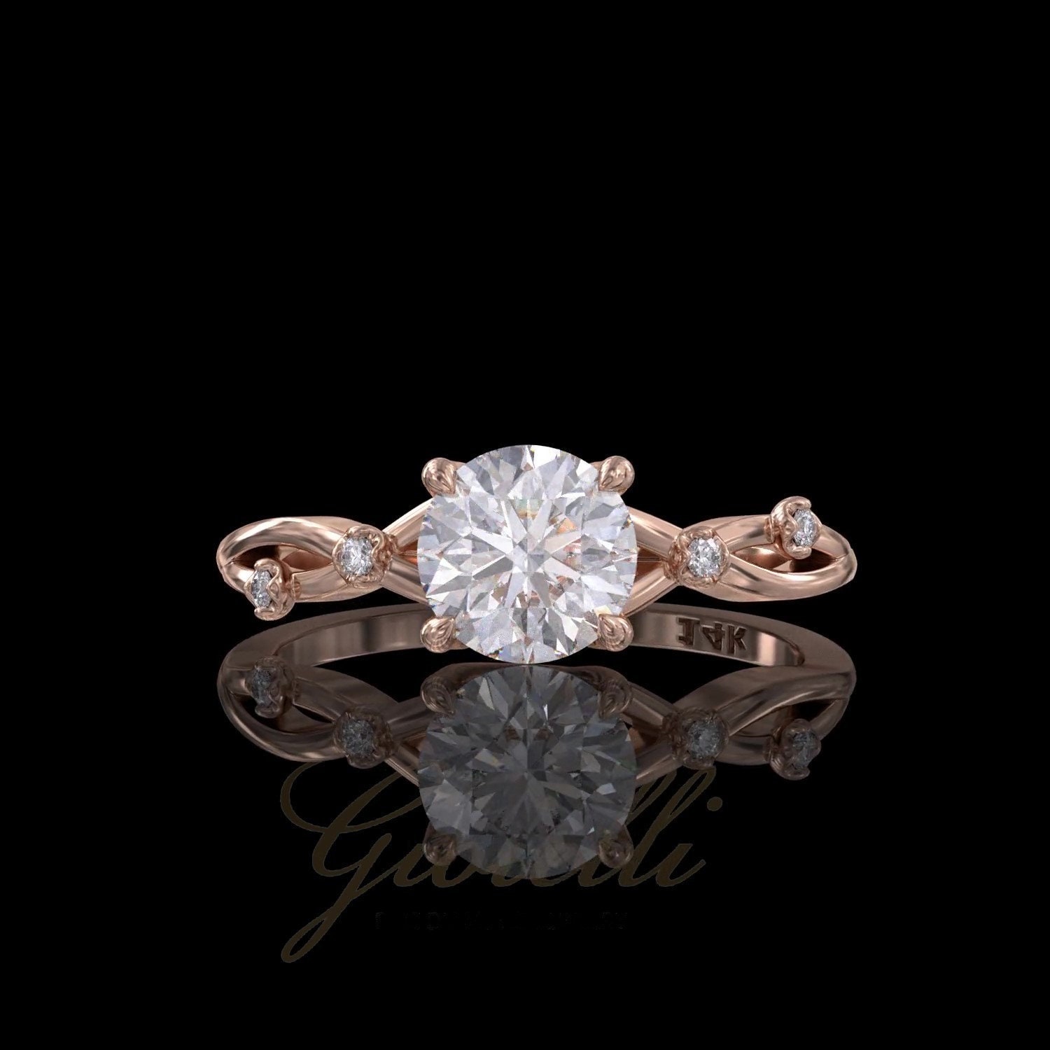 Natur Inspirierter Verlobungsring, Blatt Zweig Zweig, 1Ct Rund Geschliffener Moissanite, 14K/18K Gelbgold von GioielliRings