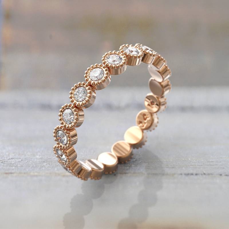 Rose Gold Diamant Ehering Art Deco Eternity Ring Stapelbar Einzigartiger Brautschmuck - Jahrestagsgeschenk Dünnes Band Kostenloser Versand von GioielliRings