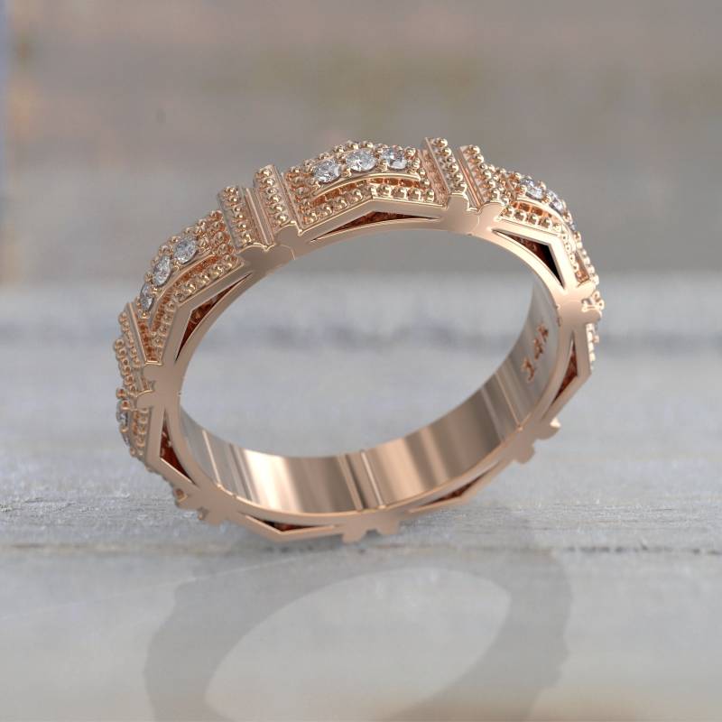 Rose Gold Diamant Eternity Ehering | Art Deco Brautschmuck Stapelbarer Dünner Ring Einzigartiges Geburtstagsgeschenk 585Er Kostenloser Versand von GioielliRings