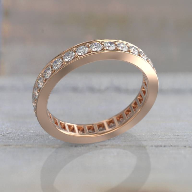 Rose Gold Stapelbares Diamantband | Dünner Art Deco Eternity Ring Perfektes Jubiläumsgeschenk von GioielliRings