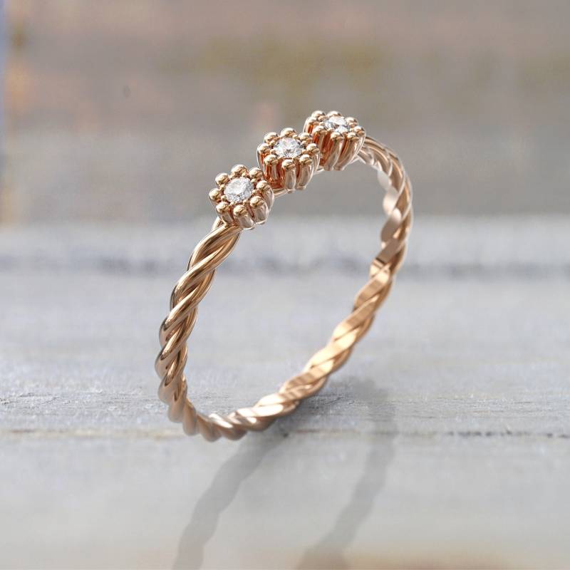 Rosegold Art-Deco-Diamantring Mit Stapelbarem Blumenmuster - Einzigartiges Jubiläumsversprechen-Brautgeschenk Kostenloser Versand von GioielliRings