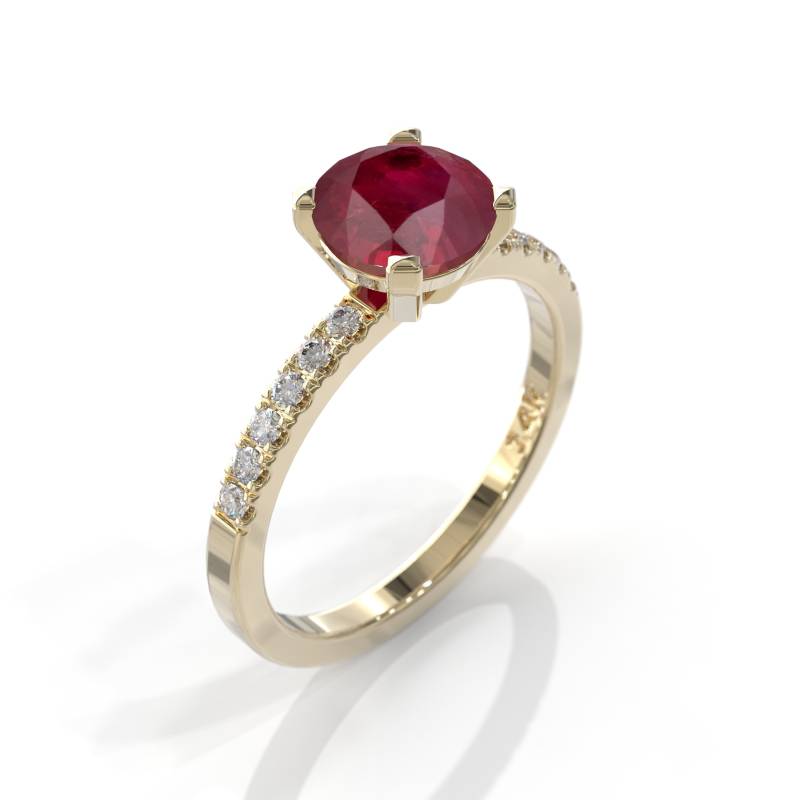 Rubin Ring Mit Diamanten 14K Gold Rundschliff 1, 5 Karat Rot Edelstein Verlobungsring Solitär 4 Prong Birthstone Juli Versprechen von GioielliRings
