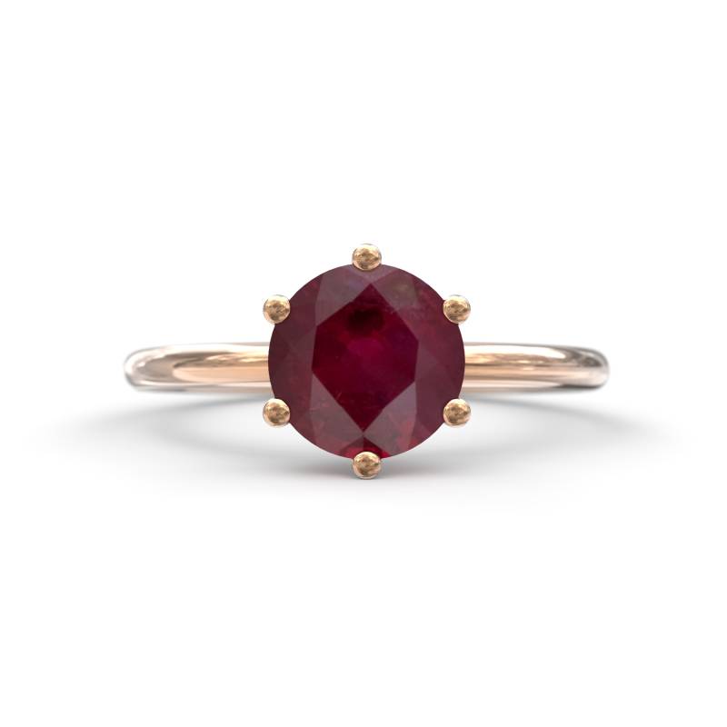 Rubin Ring Rundschliff 1 Karat Roter Edelstein Rose Gold Verlobungsring Solitär 6 Prong Birthstone Juli Versprechen von GioielliRings