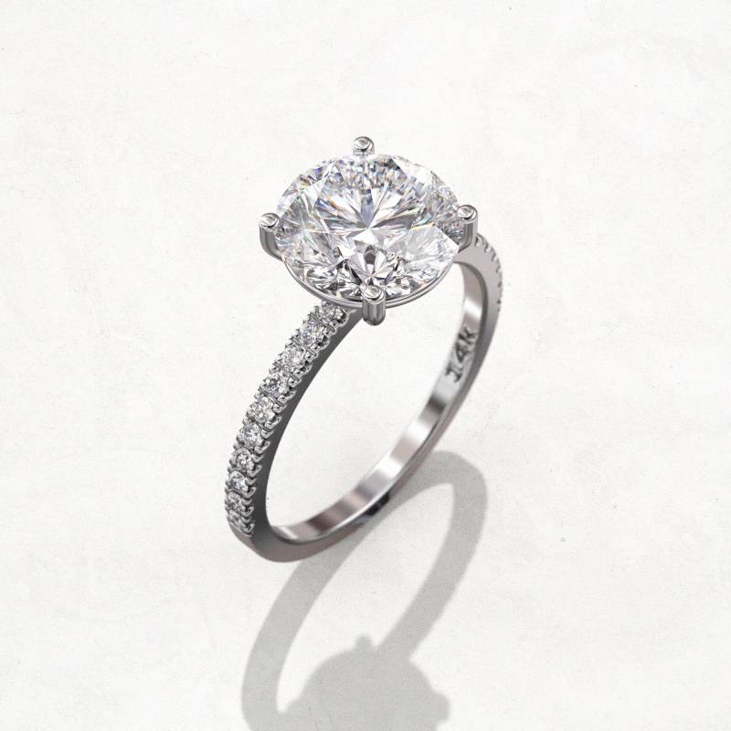 Runder Moissanit Verlobungsring Klassisch 4 Krappenfassung 9 Mm 3 Ct Solitär 14K Weißgoldring Halbe Eternität Diamantring 0, 20 von GioielliRings