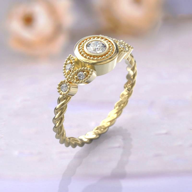 Seil Diamant Ring 14K Solid Gold Lünette Verlobungsring Jahrestag Geschenk von GioielliRings