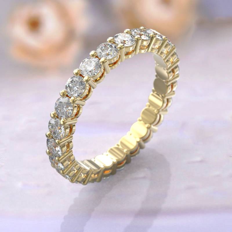 Trauringe Frauen Gelbgold Moissanit Ring Schmuck Jahrestag Geschenk Art Deco Brautschmuck Stapelbar Einzigartiger Dünner von GioielliRings