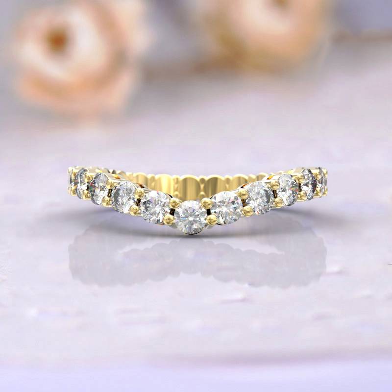 Trauringe Frauen Gelbgold Moissanit Ring Schmuck Jahrestag Geschenk Art Deco Brautschmuck Stapelbar Einzigartiger Dünner von GioielliRings