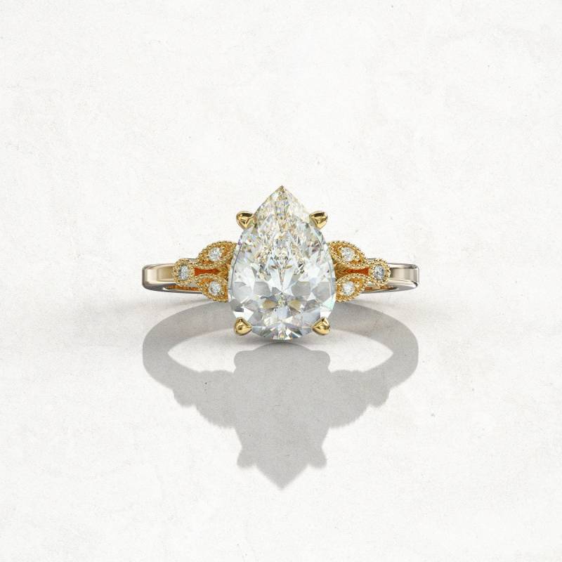 Tropfenförmiger Verlobungsring Birnenschliff 2 Karat Antiker Stil Moissanite Ringe 10 X 7 Mm von GioielliRings