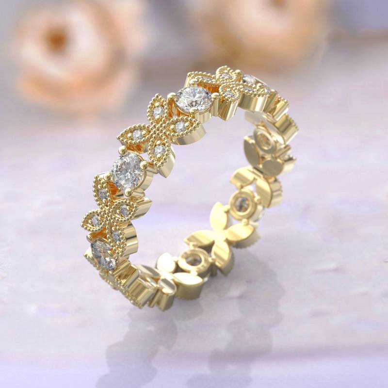 Wedding Bands Frauen Voll Eternity Ring Jubiläum Geschenk Art Deco Brautschmuck Gold Moissanit Mit Diamant Stapelbar Einzigartiges von GioielliRings