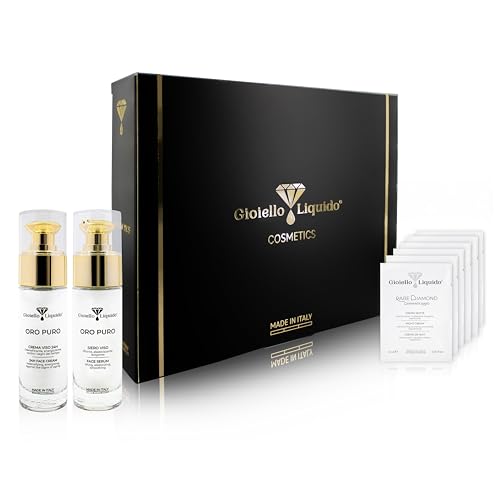 Geschenkbox: 1 Gesichtscreme mit Kollloidalgold, Damaszener Rose, X50 Antiaging + 1 Gesichtsserum mit PVP K 30, kolloidales Gold - Gratis Proben-Set - Box mit 30 ml - Gioiello Liquido von Gioiello Liquido