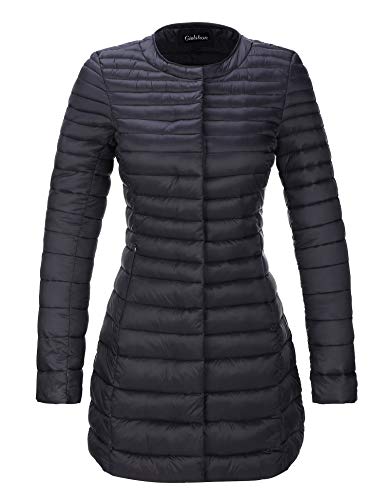 Giolshon Daman Leichte Steppjacke Puffermantel, Lang Übergangsjacke Baumwollfüllung Slim Fit 7148 Schwarz M von Giolshon