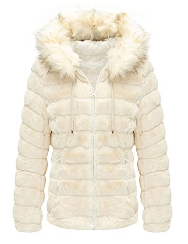 Giolshon Damen Doppelseitige Kunstpelzjacke mit Pelzkragen, beidseitig getragener Puffermantel 19225 Weiß S von Giolshon