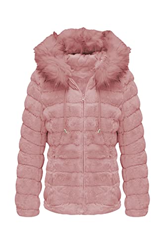 Giolshon Damen Kunstpelzjacke Beidseitig getragen Fleece Fuzzy Flauschiger Puffermantel Kapuze mit Pelzkragen 19225 Rosa S von Giolshon