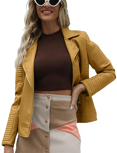 Giolshon Damen Lederjacke Kunstleder Bikerjacke Frühling Herbst Beiläufig Weiche Kurz Mantel 53 Ingwer S von Giolshon