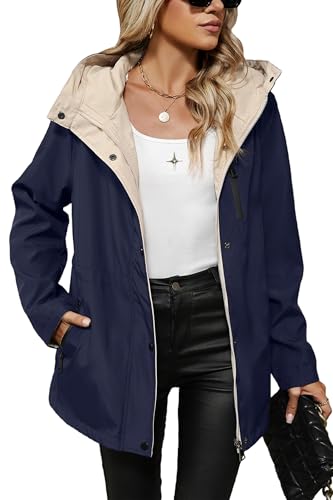 Giolshon Damen Leichtgewicht Mantel Windbreaker Zip Up Langarm Jacke Outdoor Regenmantel mit Kapuze K502 Blau L von Giolshon