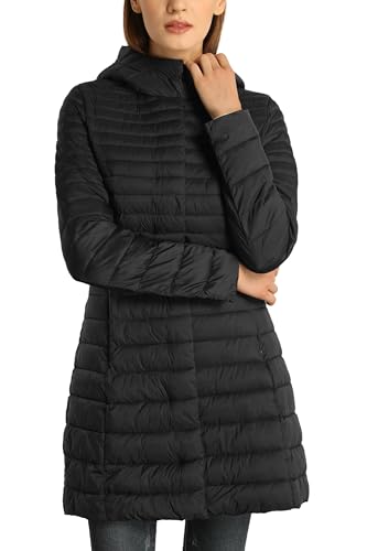Giolshon Damen Steppjacke Leichte Wattierung Mit Kapuze, Winter Trendy Puffer Bubble Coat Baumwollfüllung Slim Fit 320 Schwarz XL von Giolshon