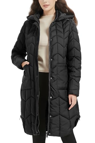 Giolshon Damen Wattierte Jacke Hoodie Lange Leichte Isoliermantel Warmer Lässiger Mantel 7766 Schwarz S von Giolshon