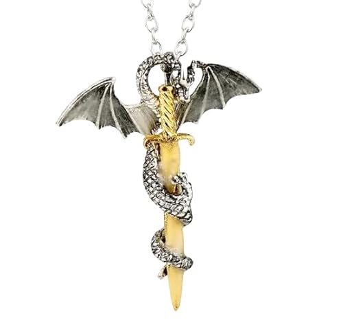 Gionatan Shop Herren Anhänger Halskette Glow in the Dark Dragon Sword Light Up Anhänger und Kette Gold Silber Farbe Hip Hop Rap Celtic Gothic Vintage Trap Unisexe Trap Peace von Gionatan Shop