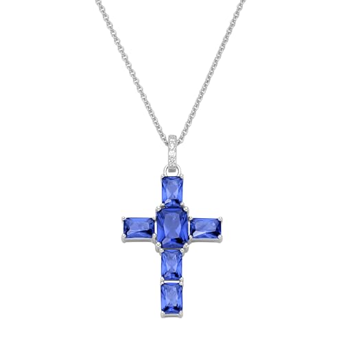 Giorgio Martello Milano Kette Anhänger Kreuz Mit Zirkonia Oder Kristallstein, Silber 925 Blau, 45 Cm 925 Sterling Silber von Giorgio Martello Milano