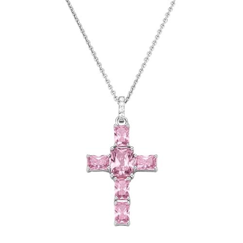 Giorgio Martello Milano Kette Anhänger Kreuz Mit Zirkonia Oder Kristallstein, Silber 925 Rosa, 45 Cm 925 Sterling Silber von Giorgio Martello Milano