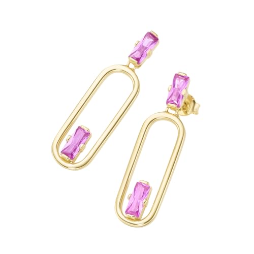 Giorgio Martello Milano Ohrhänger Mit Fuchsia Zirkonia, Silber 925 Gold, Onesize 925 Sterling Silber von Giorgio Martello Milano