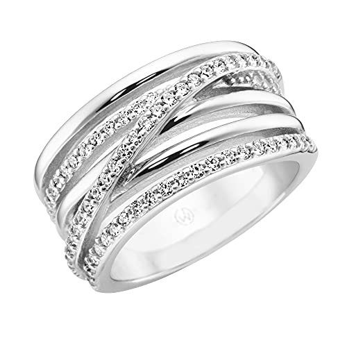 Giorgio Martello Milano Ring 6-Reihig Mit Zirkonia, Silber 925 Weiss, 52 925 Sterling Silber von Giorgio Martello Milano