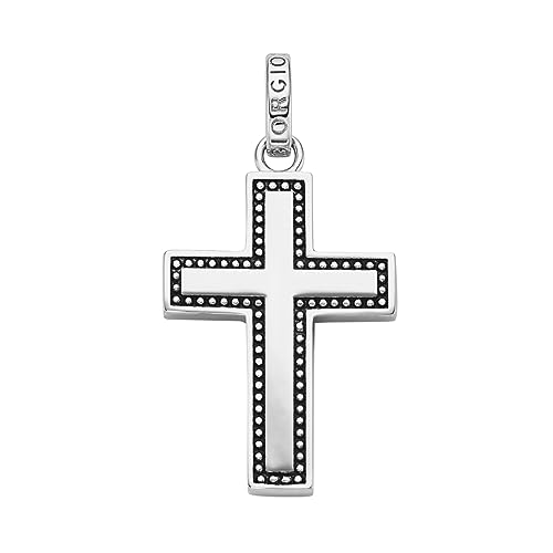 Giorgio Martello Milano Anhänger Kreuz, Rand Mit Kugeloptik, Silber 925 Silber, 4 Cm 925 Sterling Silber von Giorgio Martello