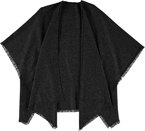 Giorgio Rimaldi Poncho für Damen einfarbig - 120 x 150 cm - Poncho in verschiedenen Farben - Perfekt für jede Jahreszeit Anthrazit von Giorgio Rimaldi