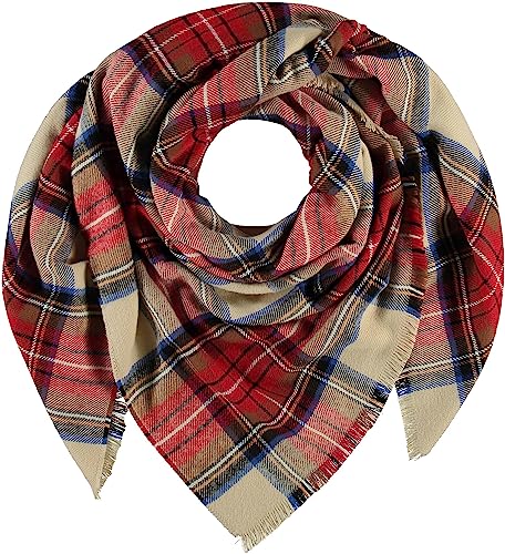 Giorgio Rimaldi Schal Kariert für Damen und Herren- XXL Deckenschal 150 x 150 cm quadratisch - Oversized Winterschal mit Tartan Plaid Muster - Warm und weich Beige von Giorgio Rimaldi