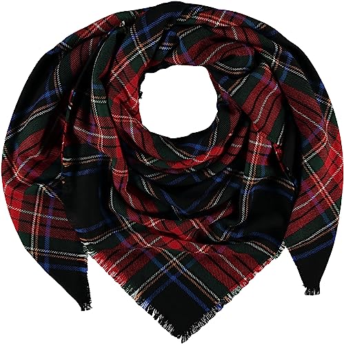 Giorgio Rimaldi Schal Kariert für Damen und Herren- XXL Deckenschal 150 x 150 cm quadratisch - Oversized Winterschal mit Tartan Plaid Muster - Warm und weich Schwarz von Giorgio Rimaldi