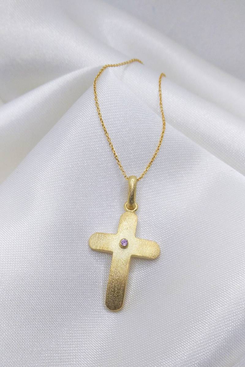18K Gold Taufe Kreuz Mit Diamant Für Ihr Baby Gril, Kette, Anhänger Aus Massivgold, Goldkreuz, Griechenland von GiorgosJewelry